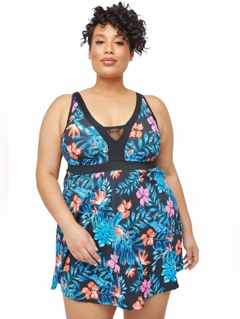 CATHERINES Tropical Floral Swim Dress Tankini Black Pink Blue NWT | Resort Vacay